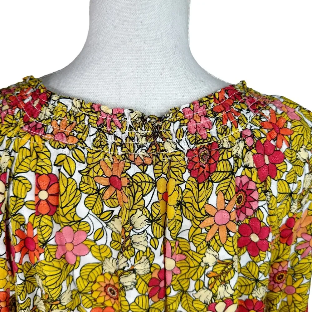 Jane and Delancey Floral Smocked Tunic Top Boho Bohemian Yellow Orange Red XL ￼ - Picture 4 of 9
